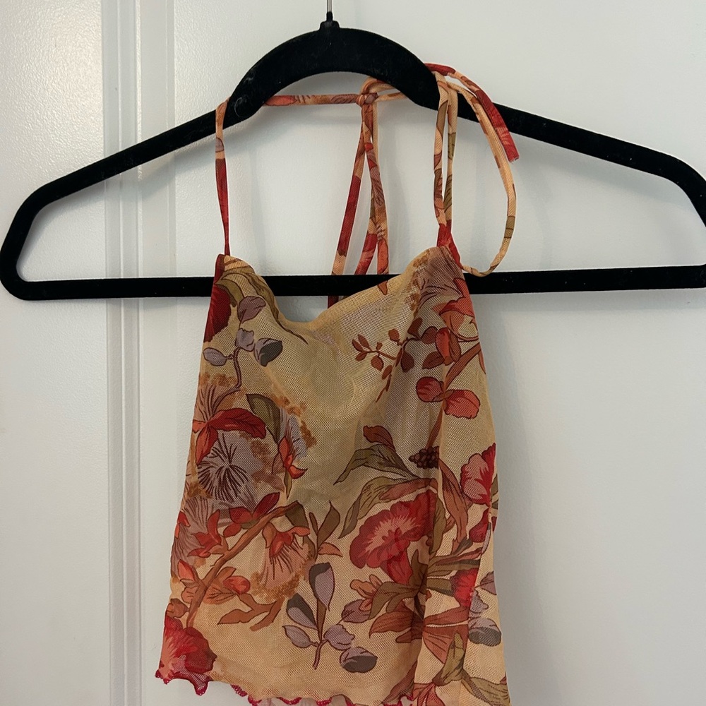 Floral Halter Cami Top in Beige and Red